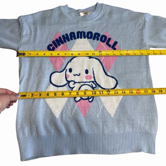 Cinnamoroll by Sanrio Women's Sweater Small Blue Pink Argyle Hello Kitty - Picture 3 of 7